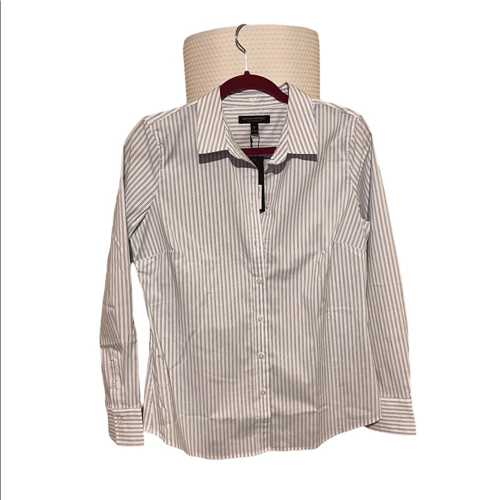 Banana republic white with blue stripe button down